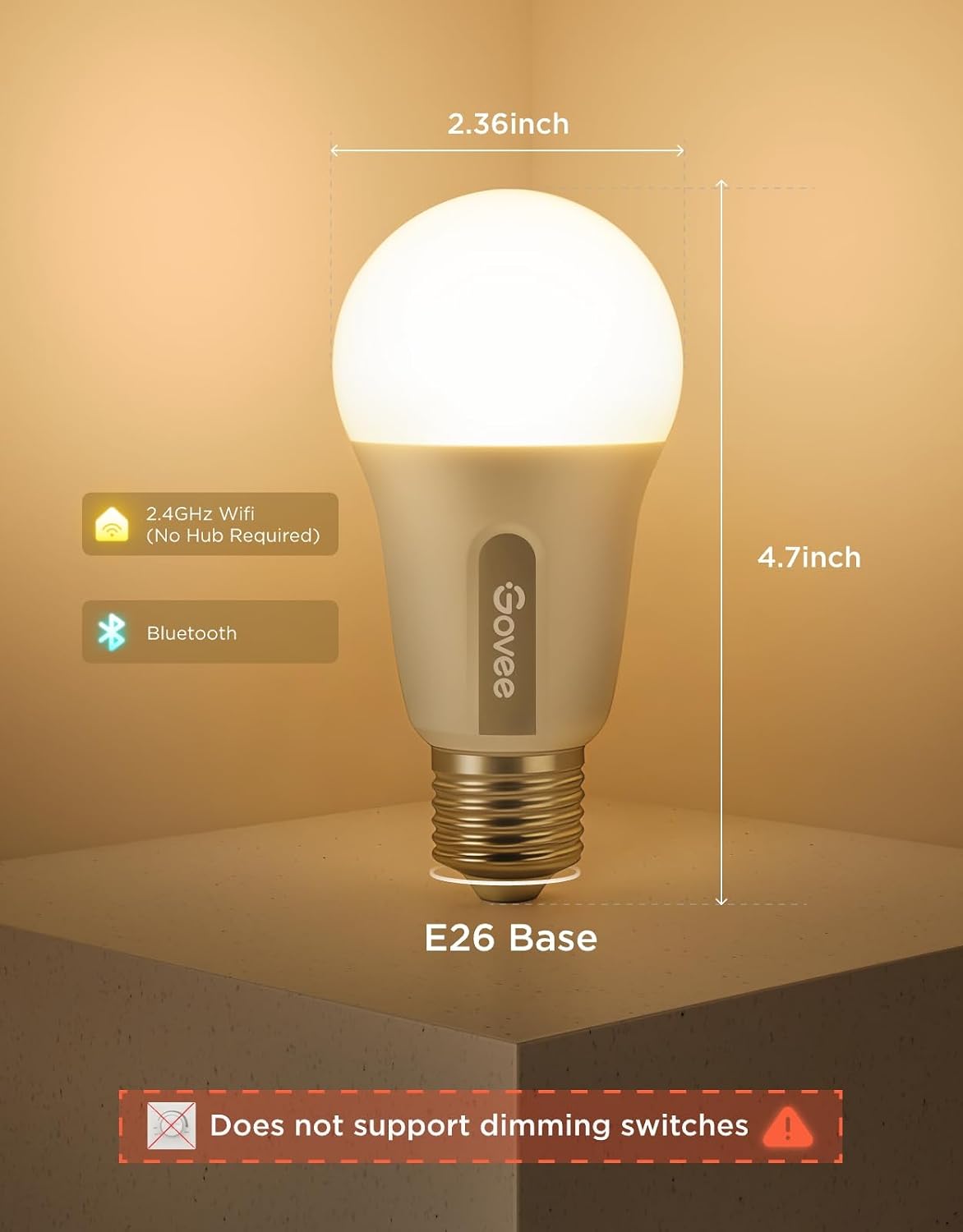 Govee Smart Light Bulbs, A19 Color Changing Light Bulb, 800 LM, E26 Base