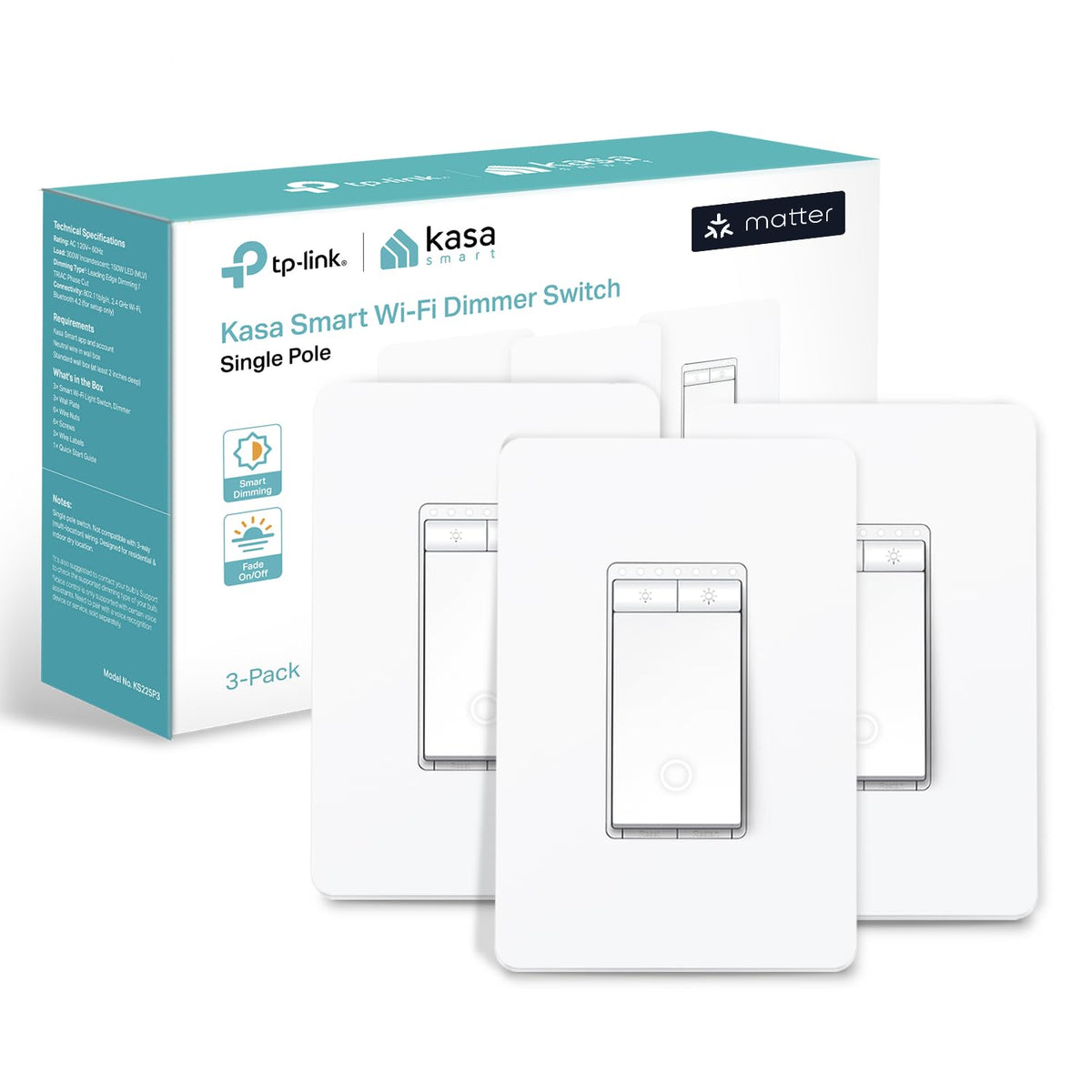 Kasa Smart Dimmer Switch HS220P3, Single Pole, Needs Neutral Wire