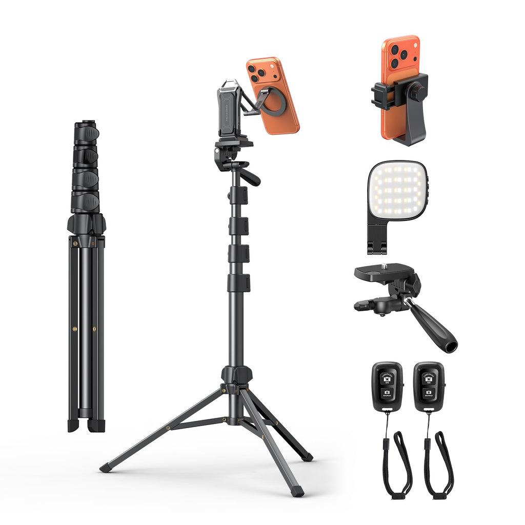 OMOTON TP02-Ultra 2 in 1 Magnetic Phone Tripod for DJI/GoPro iPhone, Black