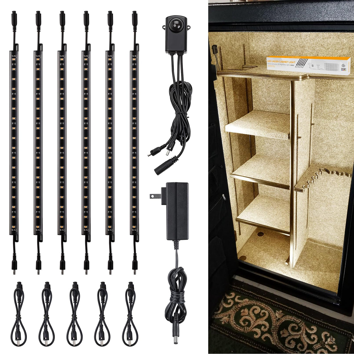 TORCHSTAR 6pcs 12 Inch LED Safe Lighting Kit, Motion Sensor, 5000K